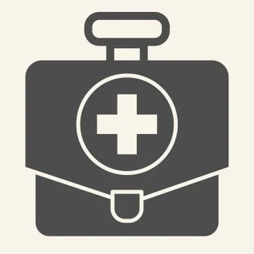 First aid kit solid icon. Doctor medical bag box glyph style pictogram on white Stock Illustration