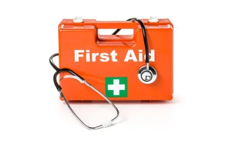 First aid kit with stethoscope 库存照片
