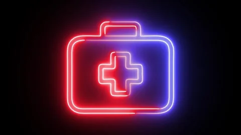 First aid kit symbol glowing with neon lights on black background motion gr.. Stock Footage 345548000