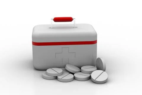 First aid kit with tablet medicines Free Stock Illustration