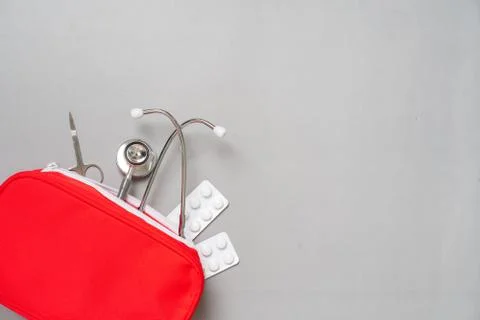 First aid kit from the top view in studio Stock Photos
