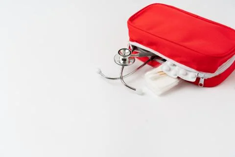 First aid kit from the top view in studio Stock Photos