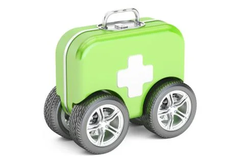 First Aid Kit on Wheels. First Aid concept. 3D rendering Illustrazione stock