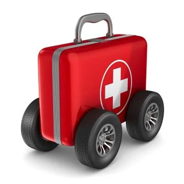 First aid kit with whells on white background. Isolated 3D illustration イラスト素材