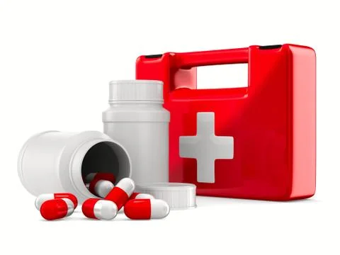 First aid kit on white background. Isolated 3D image イラスト素材