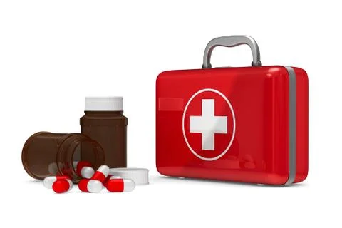 First aid kit on white background. Isolated 3D illustration 库存插图