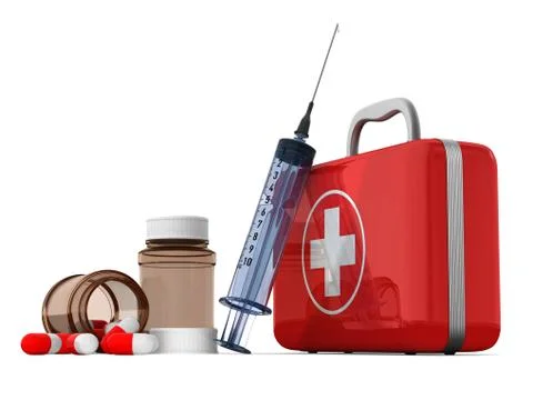 First aid kit on white background. Isolated 3D illustration Illustrazione stock