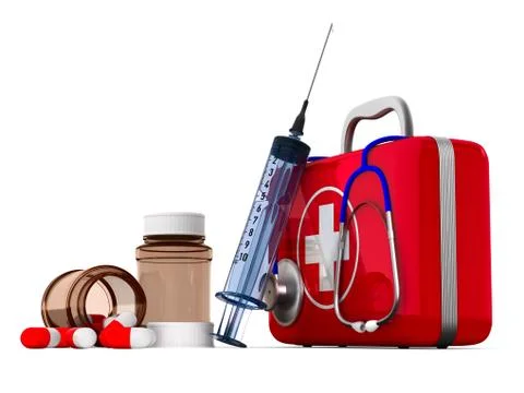 First aid kit on white background. Isolated 3D illustration Illustrazione stock