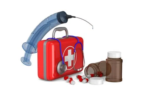 First aid kit on white background. Isolated 3D illustration Illustrazione stock