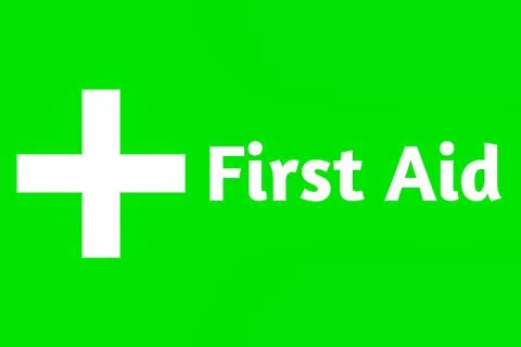 First Aid Lettering Text On Green Colour Background Illustration Photos Illustrazione stock