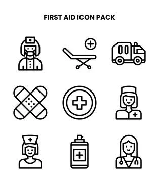 First Aid Line Design Icons Pack Stock Illustration