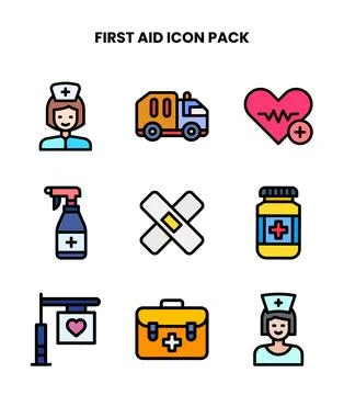 First Aid Lineal Color Bundle Icons Pack Ilustración de archivo