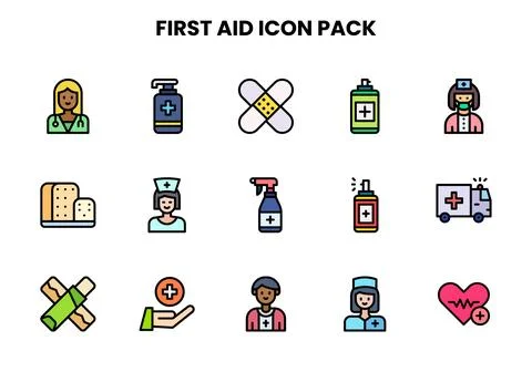 First Aid Lineal Color Set Icons Pack Stock Illustration