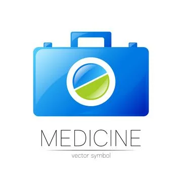 First Aid Logo Vector Medicine Symbol with Help Bag Case and Pill for Health Illustrazione stock