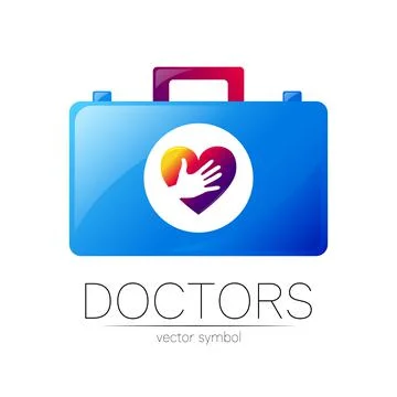 First Aid Logo Vector Medicine Symbol with Help Bag Case and Heart for Health Stock Illustration