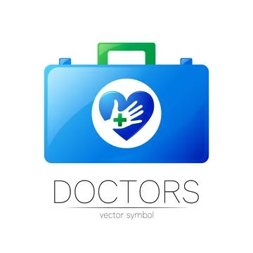 First Aid Logo Vector Medicine Symbol with Help Bag Case and Heart for Health Ilustração Stock