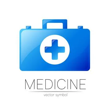 First Aid Logo Vector Medicine Symbol with Help Bag Case and Cross for Health Illustrazione stock