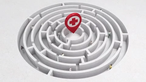First aid navigation symbol and maze concept with people entering to it. Vídeo Stock 289611035
