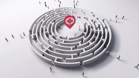 First aid navigation symbol and maze concept with people entering to it. 動画素材 290318377