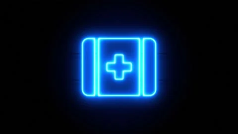 First Aid neon sign appear in center and disappear after some time. Loop Video stock 142285192