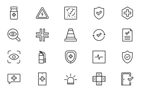 First Aid Outline Icon Set  Emergency Kit and Survival Medical Icons Collec.. Stock Illustration