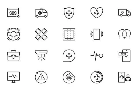 First Aid Outline Icon Set  Emergency Kit and Survival Medical Icons Collec.. Stock Illustration