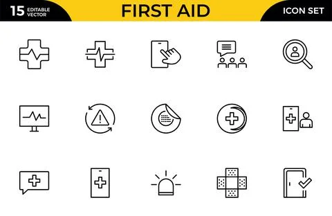 First Aid Outline Icon Set  Emergency Kit and Survival Medical Icons Collec.. Illustrazione stock