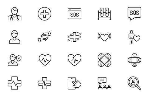 First Aid Outline Icon Set  Emergency Kit and Survival Medical Icons Collec.. Stock Illustration