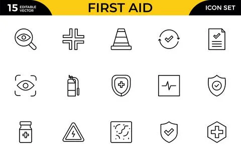 First Aid Outline Icon Set  Emergency Kit and Survival Medical Icons Collec.. Illustrazione stock