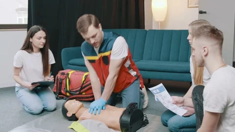 First aid resuscitation, CPR training, medicine, healthcare and medical concept Stock Footage 234429107