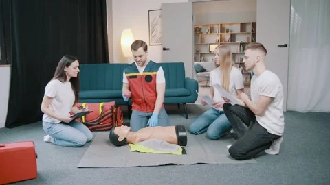 First aid resuscitation, CPR training, medicine, healthcare and medical concept Stock Footage 243179006