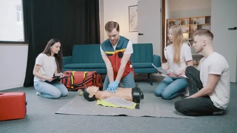 First aid resuscitation, CPR training, medicine, healthcare and medical concept Stock Footage 255703963