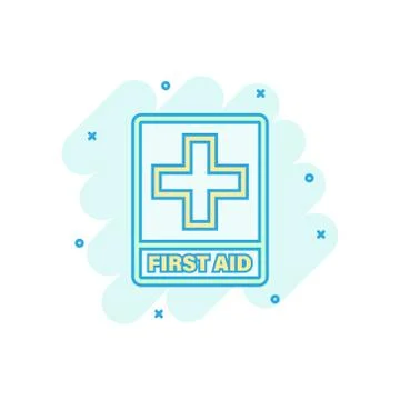 First aid sign icon in comic style. Health, help and medical vector cartoon i イラスト素材