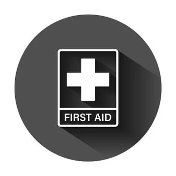 First aid sign icon in flat style. Health, help and medical vector illustrati Illustrazione stock