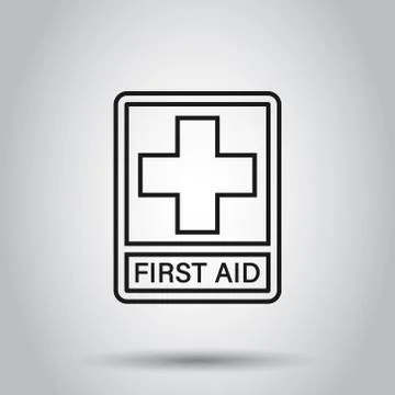 First aid sign icon in flat style. Health, help and medical vector illustrati Illustrazione stock