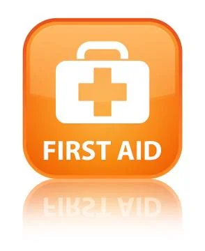 First aid special orange square button Stock Illustration