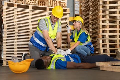 First aid support accident at work. Stock Photos