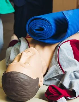 First aid training course with dummy, CPR emergency reanimation procedure o.. Stock Photos