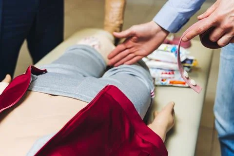 First aid training course with dummy, CPR emergency reanimation procedure o.. 写真素材