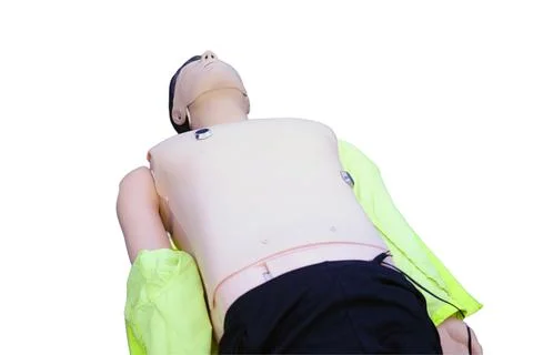 First aid training - CPR on a mannequin, isolated on white background. Resu.. Stock Photos