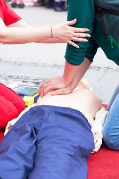 First aid training. CPR. Stockfoto's