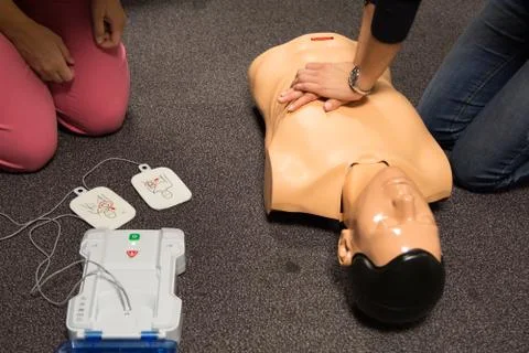 First Aid Training. Defibrillator CPR Practice 写真素材
