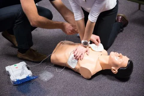 First Aid Training. Defibrillator CPR Practice 写真素材