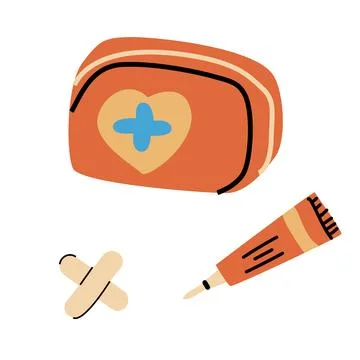 First aid for trip set elements, cream and band and case Stock-Illustration