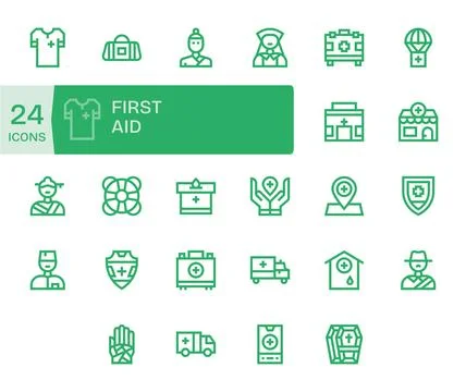 First Aid Vector Icon Collection featuring 24 Grid Fitted High Resolution B.. Illustrazione stock