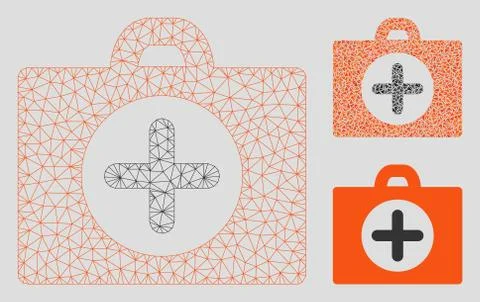 First Aid Vector Mesh Network Model and Triangle Mosaic Icon Stock Illustration