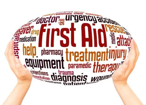 First aid word cloud hand sphere concept Stock Photos