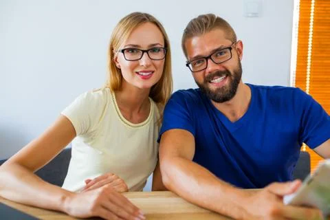 First of all: teamwork. Good day in office. Stock Photos