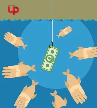First among competitors. Money on a hook. Fish and. money. hand is holding th Stock Illustration