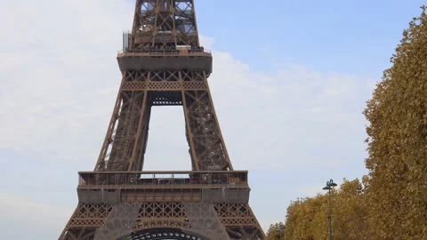 First and second floor of the Eiffel Tower a Fall day of October in Paris France Stock Footage 223500599
